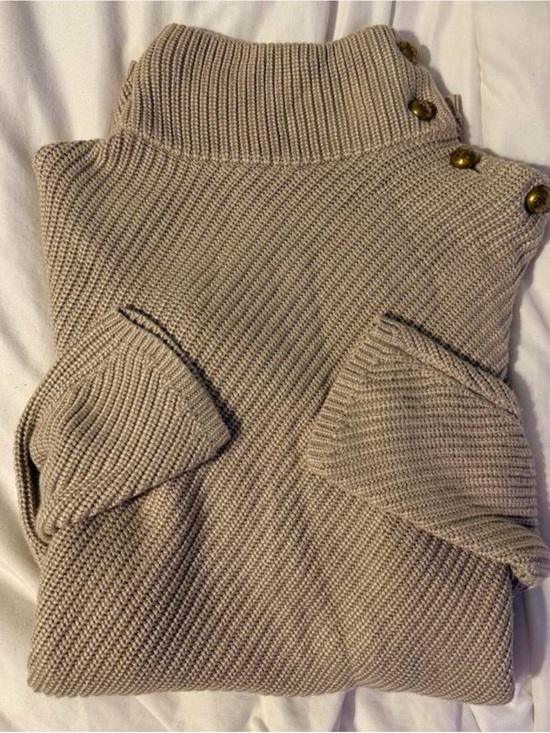 Tory Burch Sweaters - Tory Burch Ribbed Turtleneck Button-Shoulder Sweater - Beige L